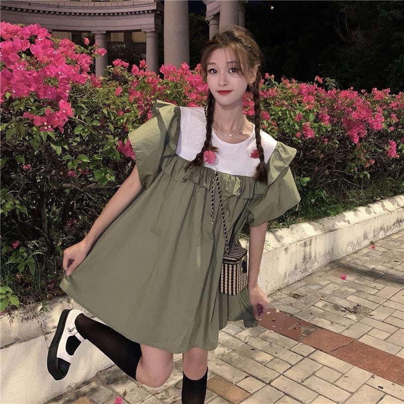 Đầm chữ A cổ Peter Pan dáng rộng thời trang mùa hè phong cách Hàn Quốc