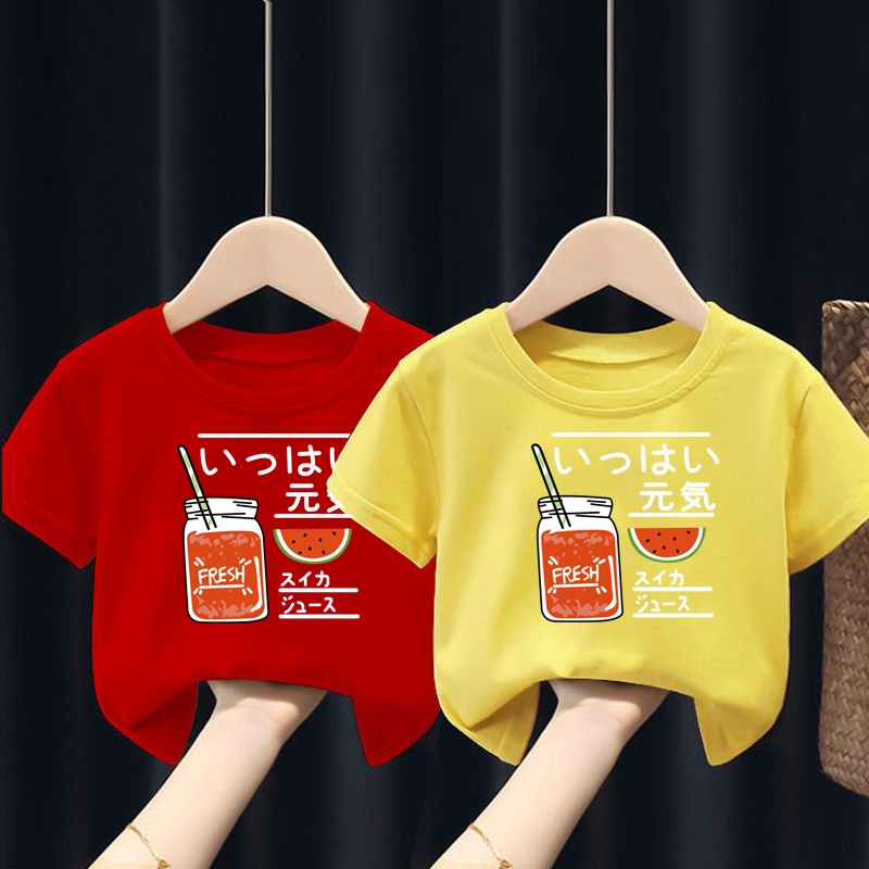 NRVP Áo thun trơn tay ngắn cổ tròn in họa tiết hoạt hình thời trang cho bé 3-11 tuổi