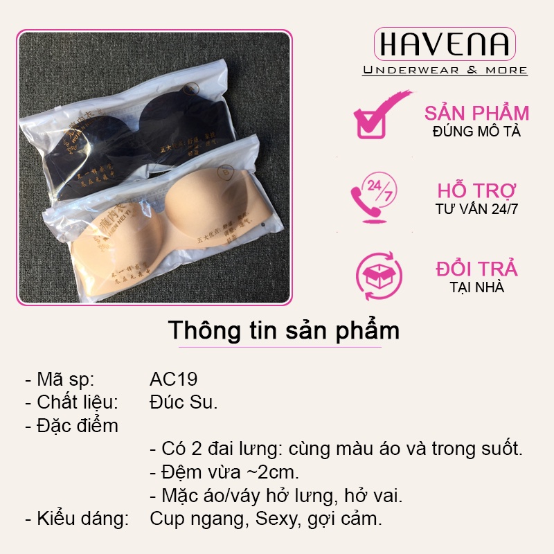 Áo Lót Cup Ngực Mặc Áo Hở Lưng Không Dây Chống Tụt HAVENA AC19