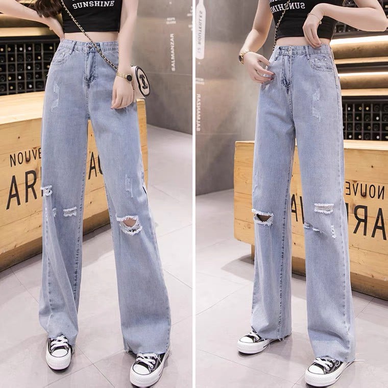 Quần Jean Ống Rộng Rách Thời Trang
