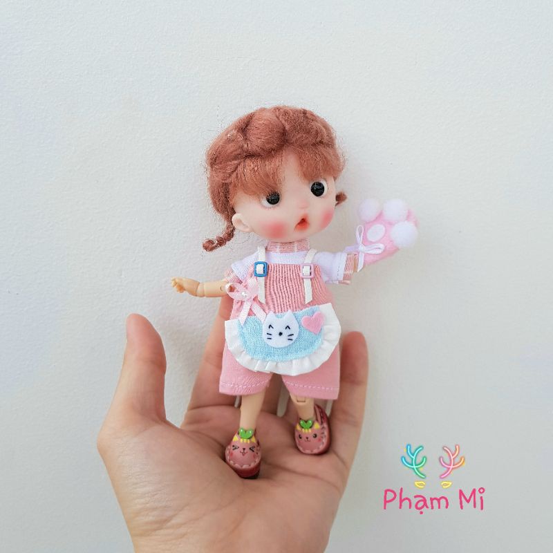 .Nhiều Size-Set Đồ Búp Bê Yếm Tay Mèo Xinh Xắn Cho Búp Bê Obitsu11, Bru, Bjd 1/8