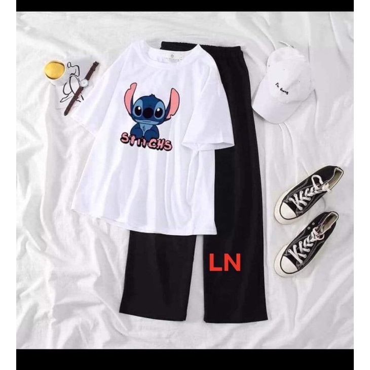 Sét áo phông thỏ Stick + quần ống rộng dài DA6