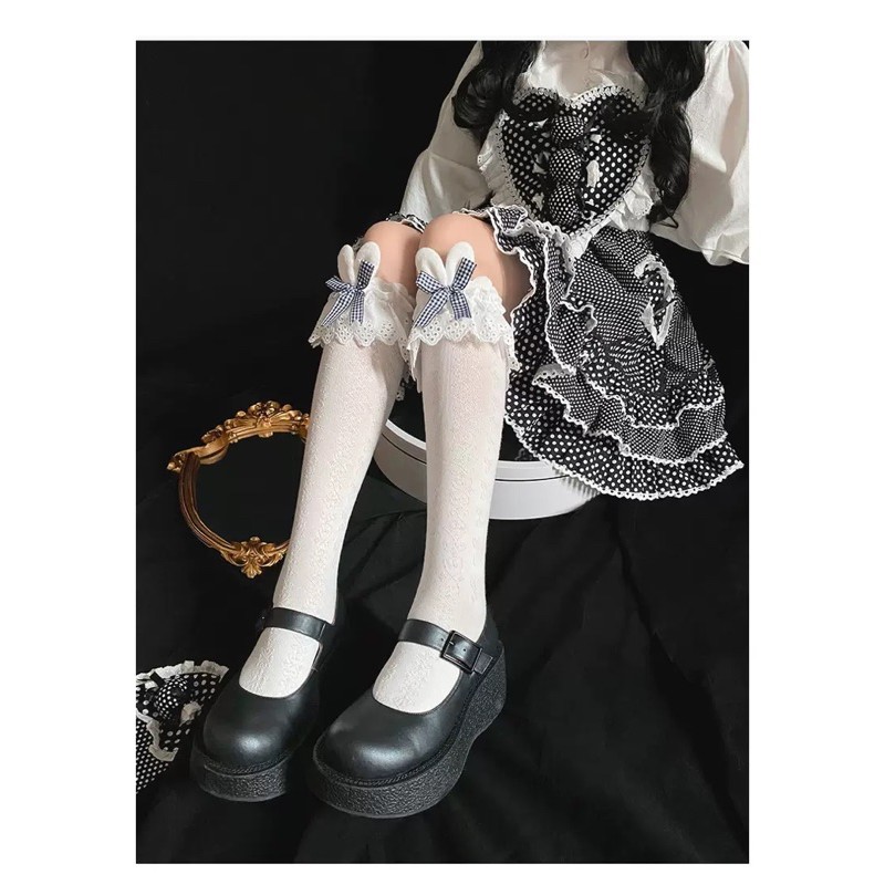 [Order] YASLC0039-Tất lolita Waguir tai thỏ đính nơ kẻ