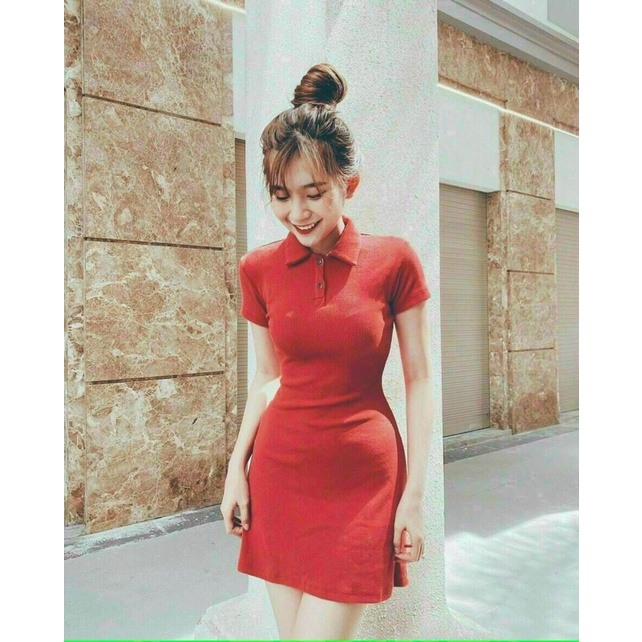 Đầm thun cổ polo