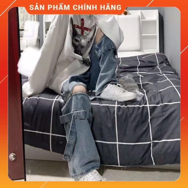 [FORM NAM/NỮ] Quần jeans ống rộng unisex xẻ gối kéo khoá có thể tháo dời oversize Ulzzang siêu chất ❤️ -pc2 c