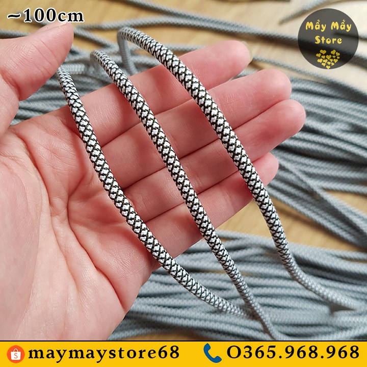 Dây Giày Tròn Màu Đen Vằn Trắng Dài 100cm (Cho Giày Có 6-7 Lỗ Xâu)