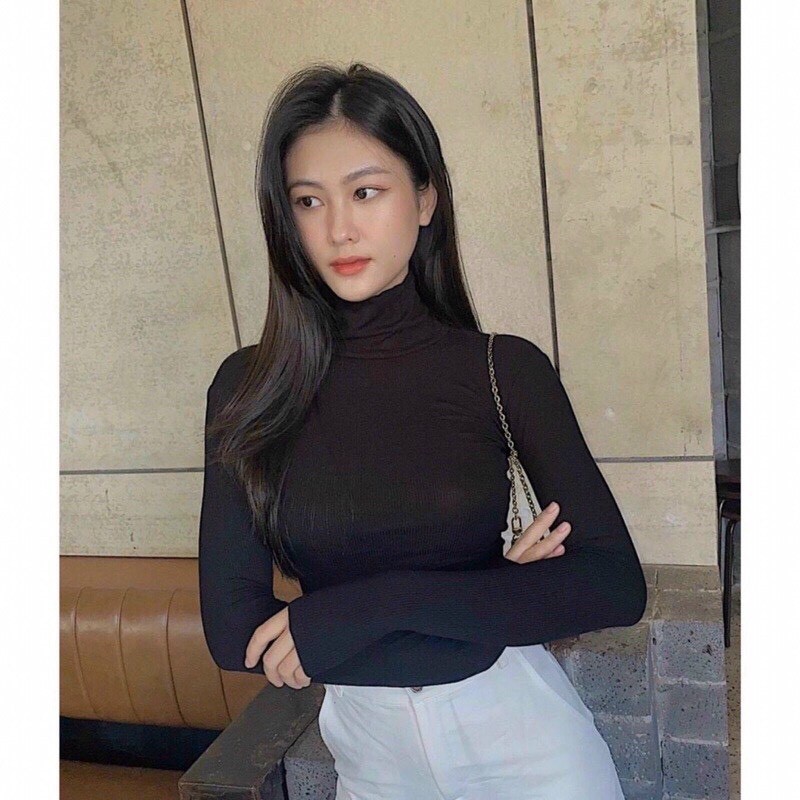 Áo Croptop ⭐ 𝑭𝑹𝑬𝑬 𝑺𝑯𝑰𝑷⭐ Áo Croptop Cổ Lọ Tay Dài Phong Cách Hàn Quốc|Tôn Dáng Phối Đồ Cực Dễ CT31