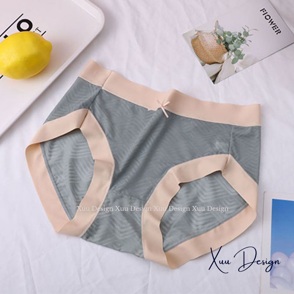 Quần lót nữ đúc su thun lạnh cao cấp Xuu, sọc chéo tiểu thư phối nơ xinh xắn - QC107