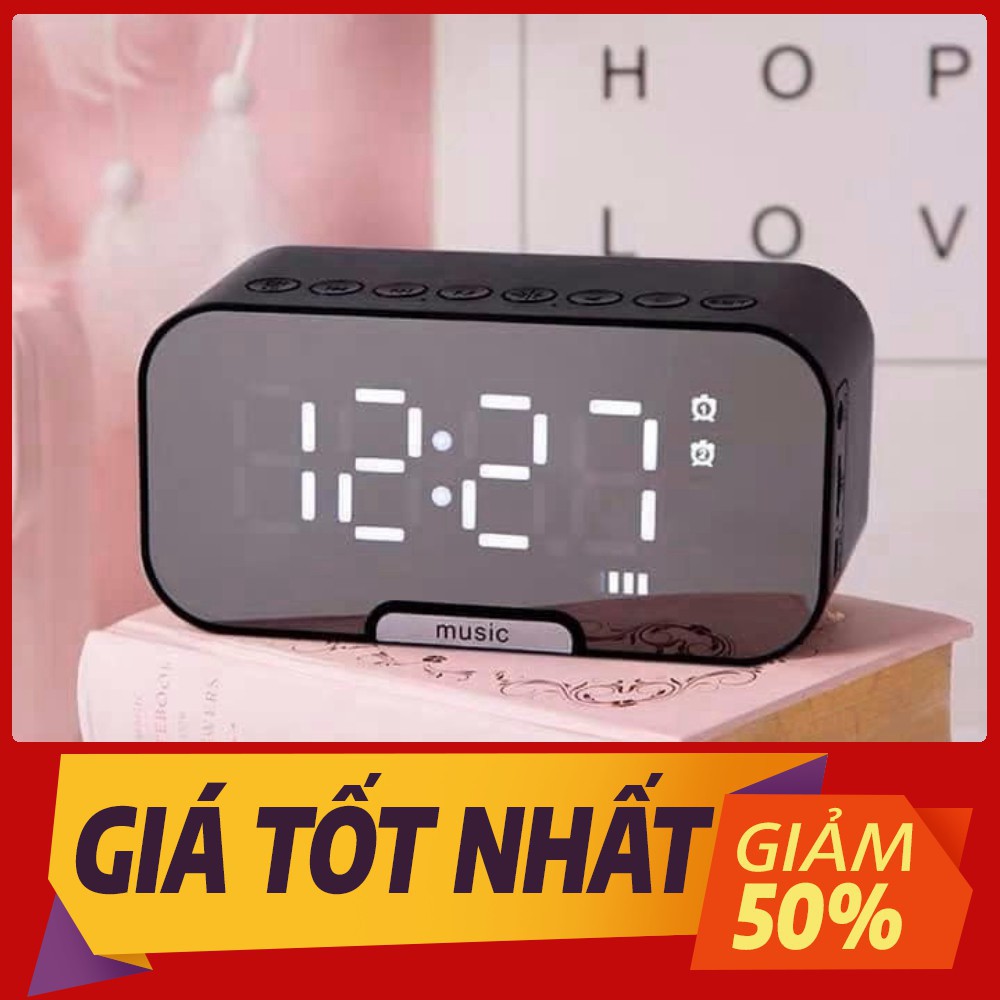 [Sale toàn shop] Loa bluetooth mini kèm đồng hồ báo thức có gương soi tiện dụng