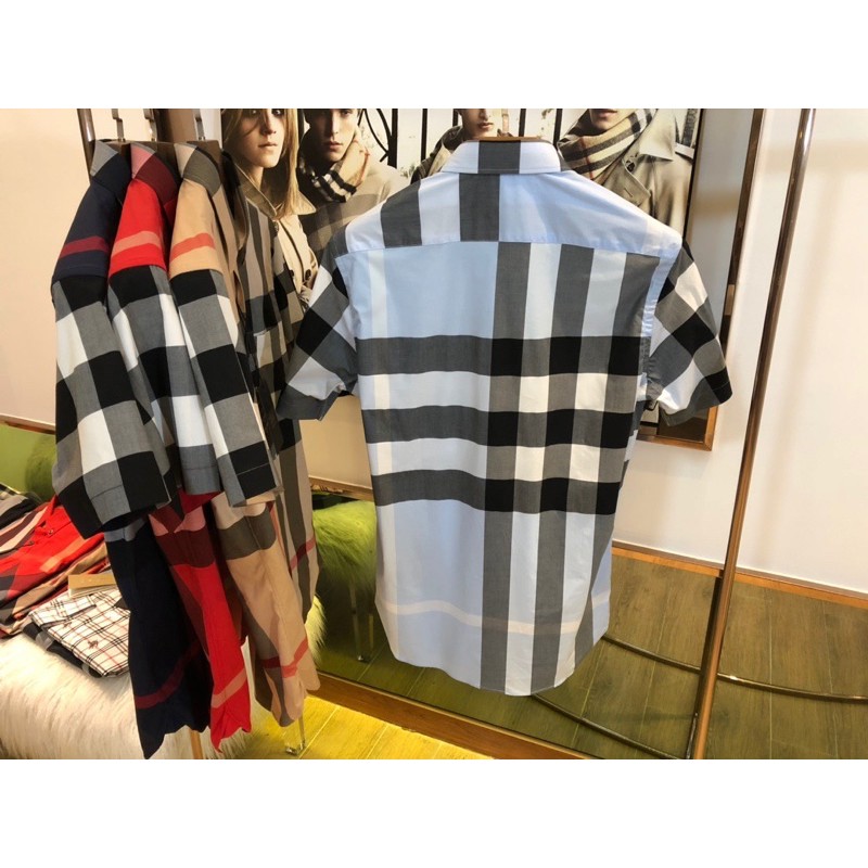 Áo sơ mi tay ngắn cho nam Burberry BBR cao cấp màu xanh nước biển