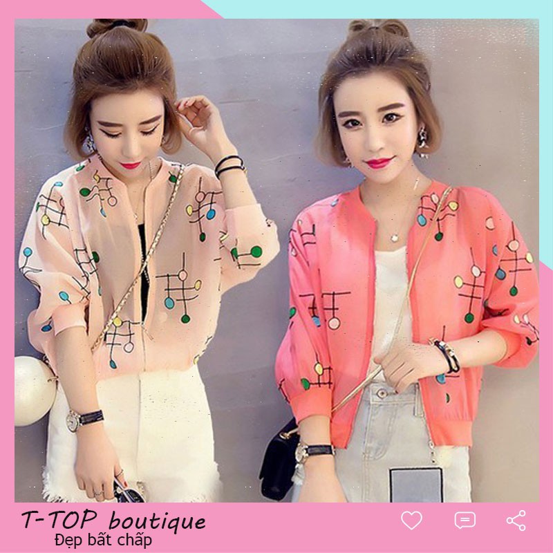 Áo khoác bomber voan họa tiết trẻ trung siêu hot - Áo khoác nữ
