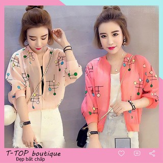 Áo khoác bomber voan họa tiết trẻ trung siêu hot - Áo khoác nữ
