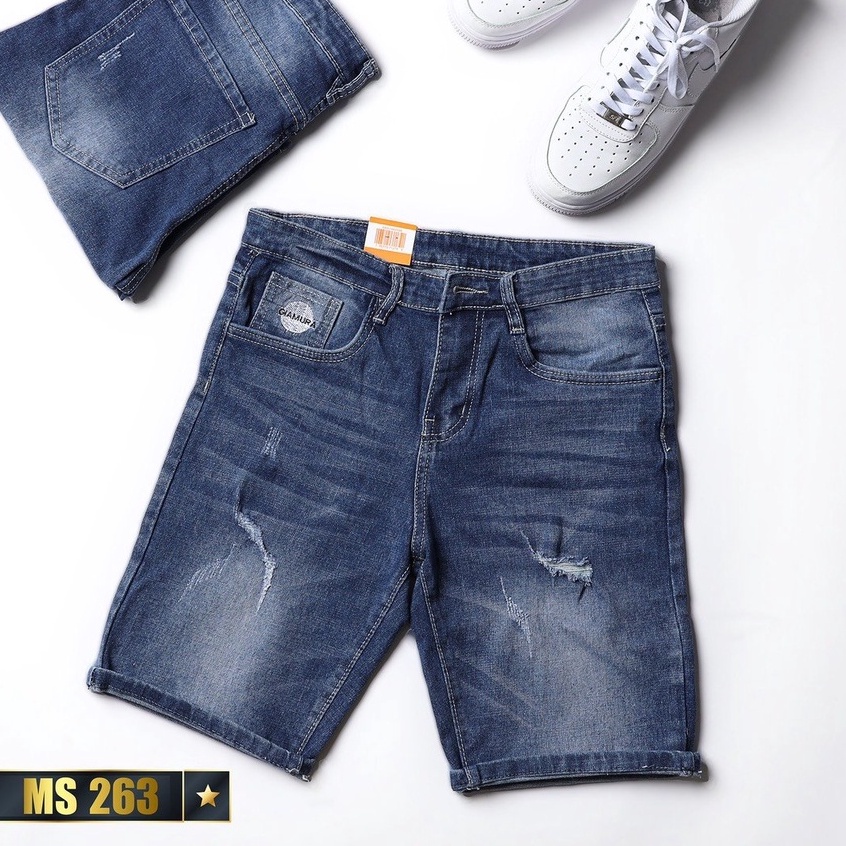 Quần Short Jean Nam Màu Xanh Đẹp Chất Bò Co Giãn Cao Cấp, Quần Ngố rách Mẫu Mới Phong Cách Hàn Quốc beautifulgilr w263