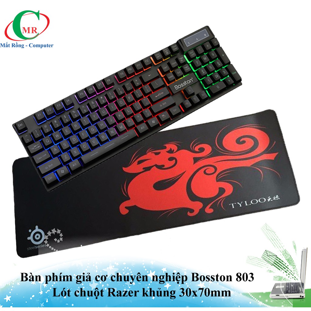 Bàn phím giả cơ chuyên game Bosston 803 + lót chuột khủng Tyloo 300x700x3mm khâu viền