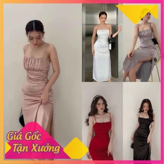 VÁY LỤA 2 DÂY XẺ TÀ ĐỎ / TRẮNG / XÁM / ĐEN