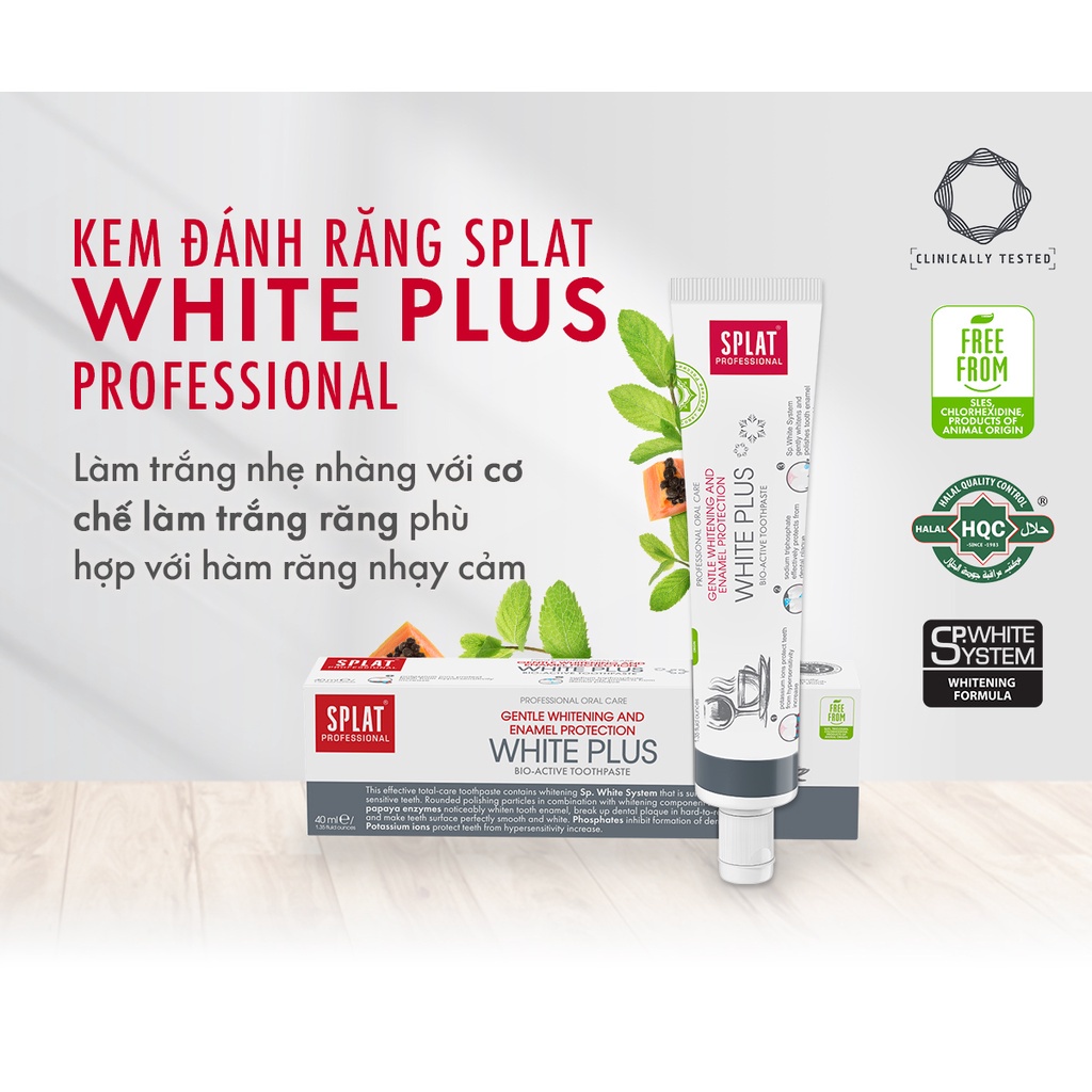 Kem Đánh Răng SPLAT White Plus Professional series Giúp Răng Chắc Khoẻ, Trắng Sáng Hạn Chế Mảng Bám Dung Tích 40ml