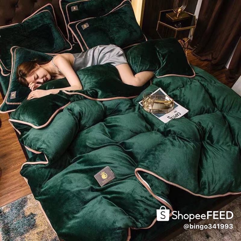 Chăn ga nỉ nhung đơn sắc derco mềm mịn ấm áp + Tặng kèm vỏ ôm Cotton