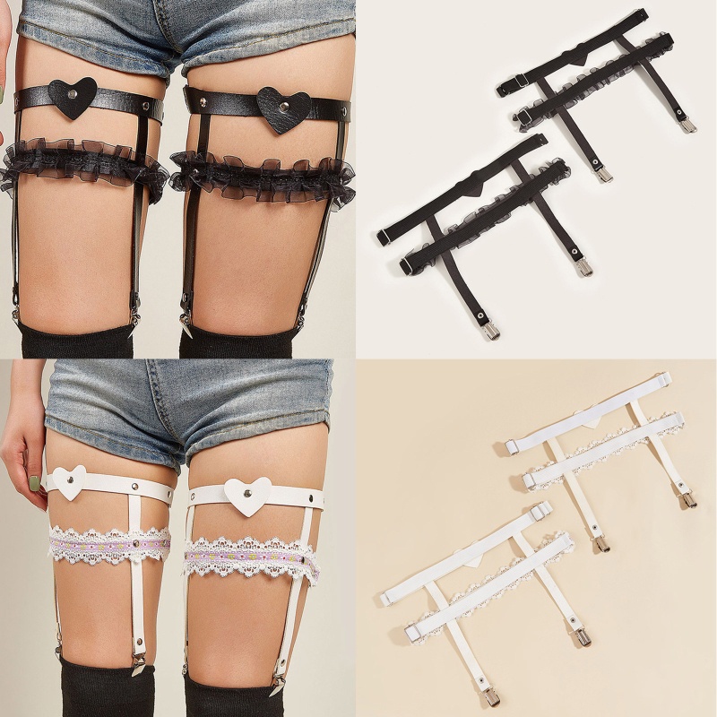 Dây Nịt Da PU Phối Ren Và Kẹp Hợp Kim Màu Đen Phong Cách Punk Cá Tính Dành Cho Nữ