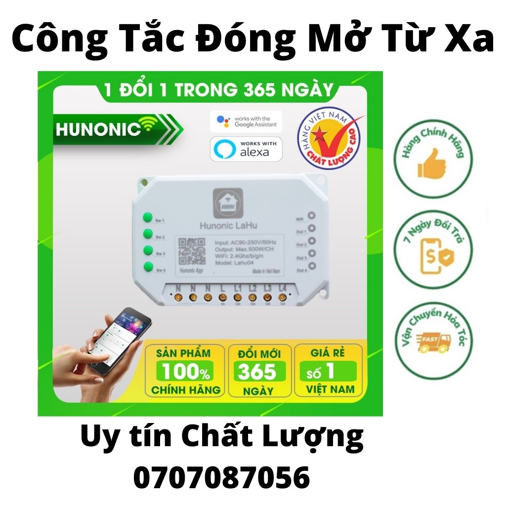 Công Tắc Điều Khiển Từ Xa Qua Điện Thoại Hunonic Lahu 4 kênh│Công tắc thông minh kết nối Wifi│ Uy tín Giá rẻ nhất