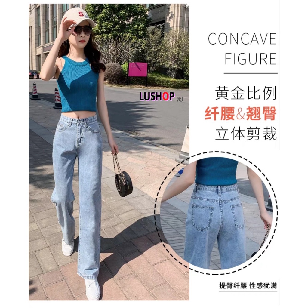 Quần jean bò ống rộng quần jean bò ống suông quần jeans bò nữ lưng cao cạp cao quần bò nữ đẹp hot QT25 Lushop89 | BigBuy360 - bigbuy360.vn