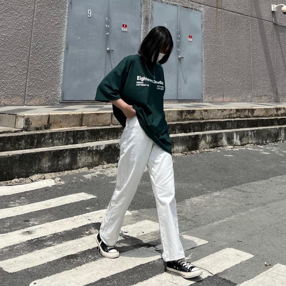 Áo Thun Tay Lỡ Xanh Lá EIGHTEEN Nam Nữ Phong Cách Ulzzang Unisex GTM