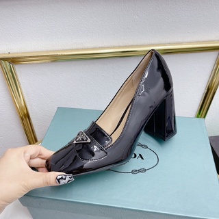 Giày cao gót prada da bóng gót trụ fullbox