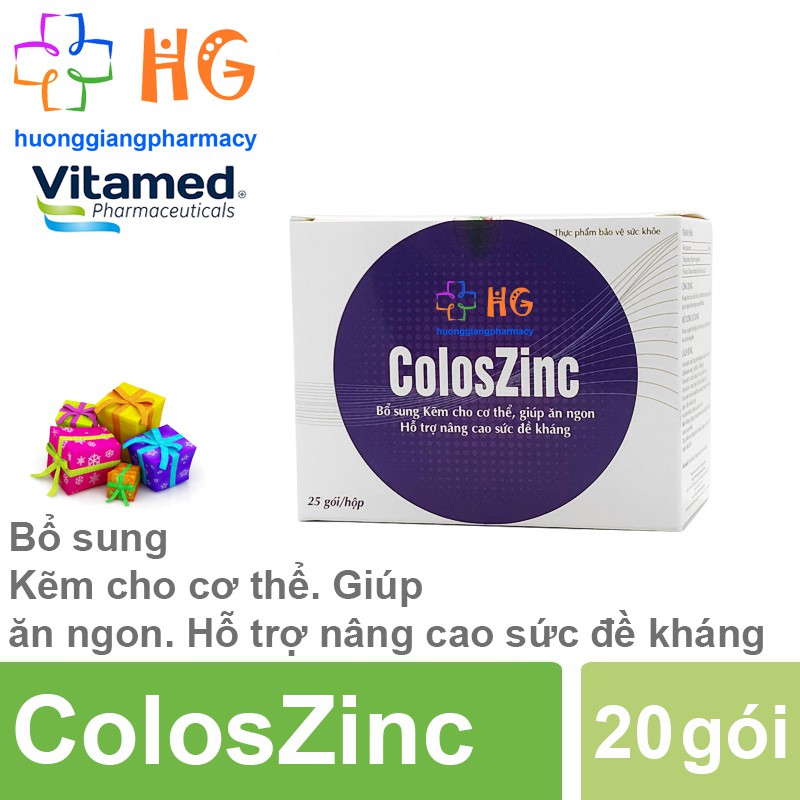 Kẽm cho bé Coloszinc Kẽm Zinc gluconate Bổ sung kẽm cho bé biếng ăn Zinc 50mg Zin c Vitamin kẽm cho bé Hộp 20 gói