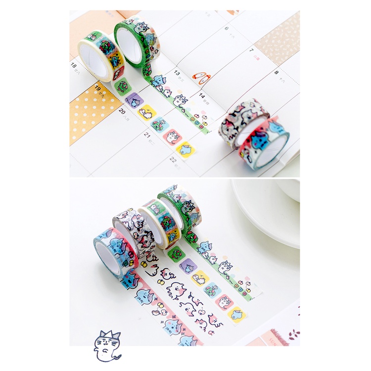 Băng dính trang trí washi tape cuộn dài 7m hình mèo đáng yêu