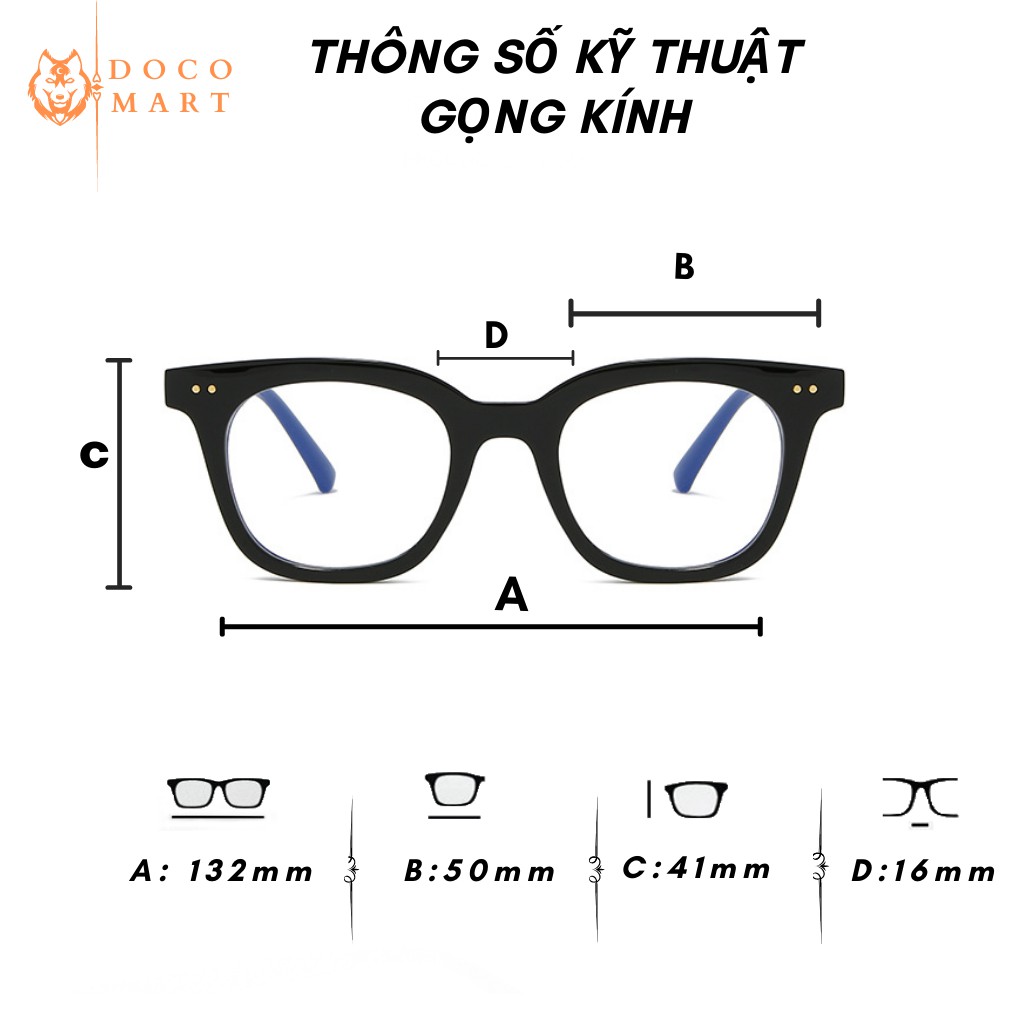 Mắt kính thời trang DOCO M423 gọng kính giả cận nam nữ chữ V mắt vuông 2 chấm góc | BigBuy360 - bigbuy360.vn