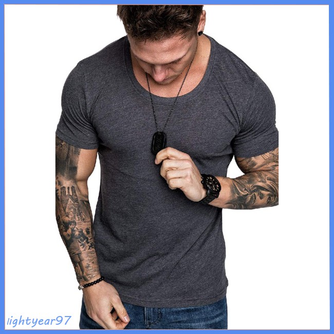 blue casual shirt white color Men T Shirt Summer Round Collar Short Sleeved Solid Color Casual Tops