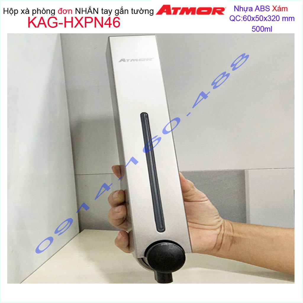 Hộp nhấn xà phòng Atmor KAG-HXPN46-Grey-Xám, bình xịt xà bông 500ml thiết kế sang trọng nhấn êm siêu bền