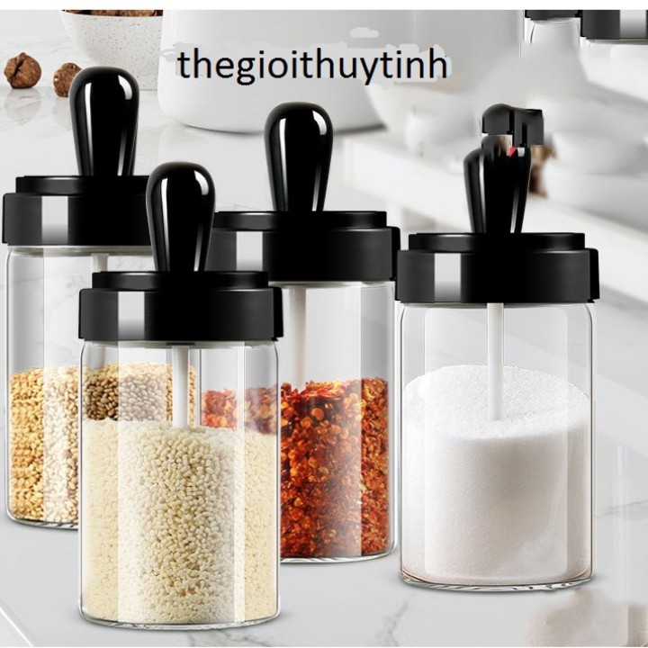 Hũ gia vị thủy tinh ♥CÓ THÌA♥ 250ML đựng mì chính, bột cách sử dụng tiện lợi [RẺ VÔ ĐỊCH]