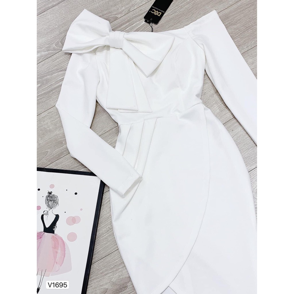 Đầm nữ Đầm body ôm 🌈 Đẹp DVC 🌈 Váy trắng lệch vai nơ V1695