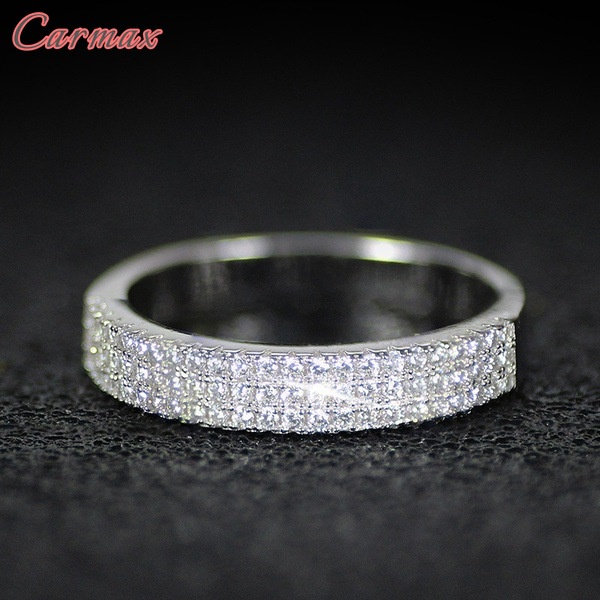 Nhẫn Đính Đá Moissanite Ba Hàng Mới Cổ Điển Cho Nữ