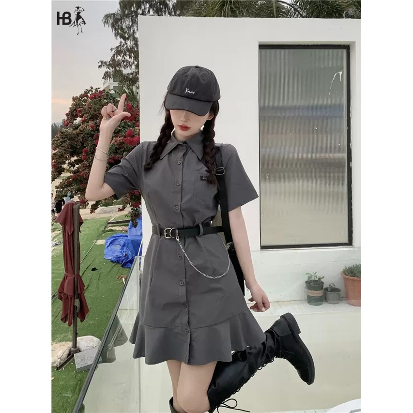 [Mã FAMARAL1 giảm 10K đơn 50K] Đầm sơ mi đuôi cá HB màu xám, đủ size D052 | BigBuy360 - bigbuy360.vn