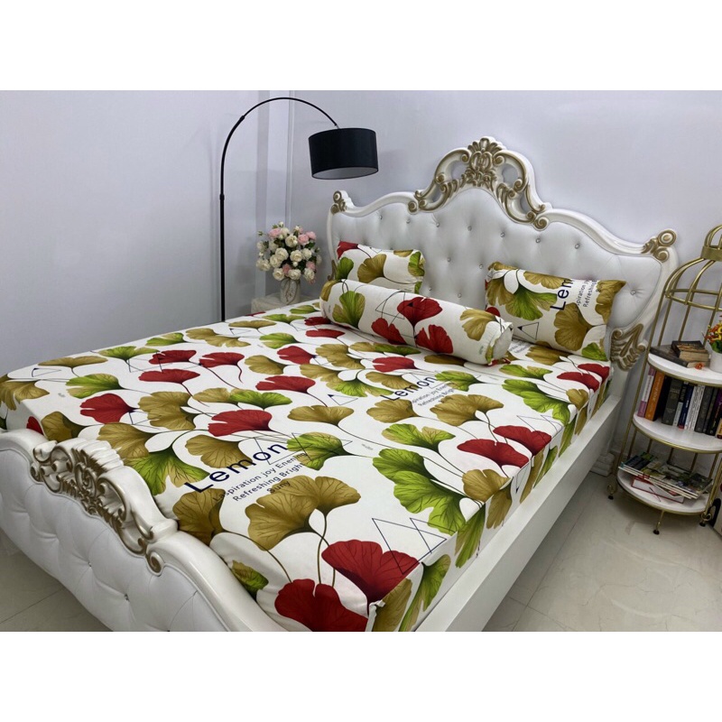 Bộ drap thun❤️FREESHIP❤️ga thun Hàn mẫu lá rau má( 1 ga, 3 áo gối)