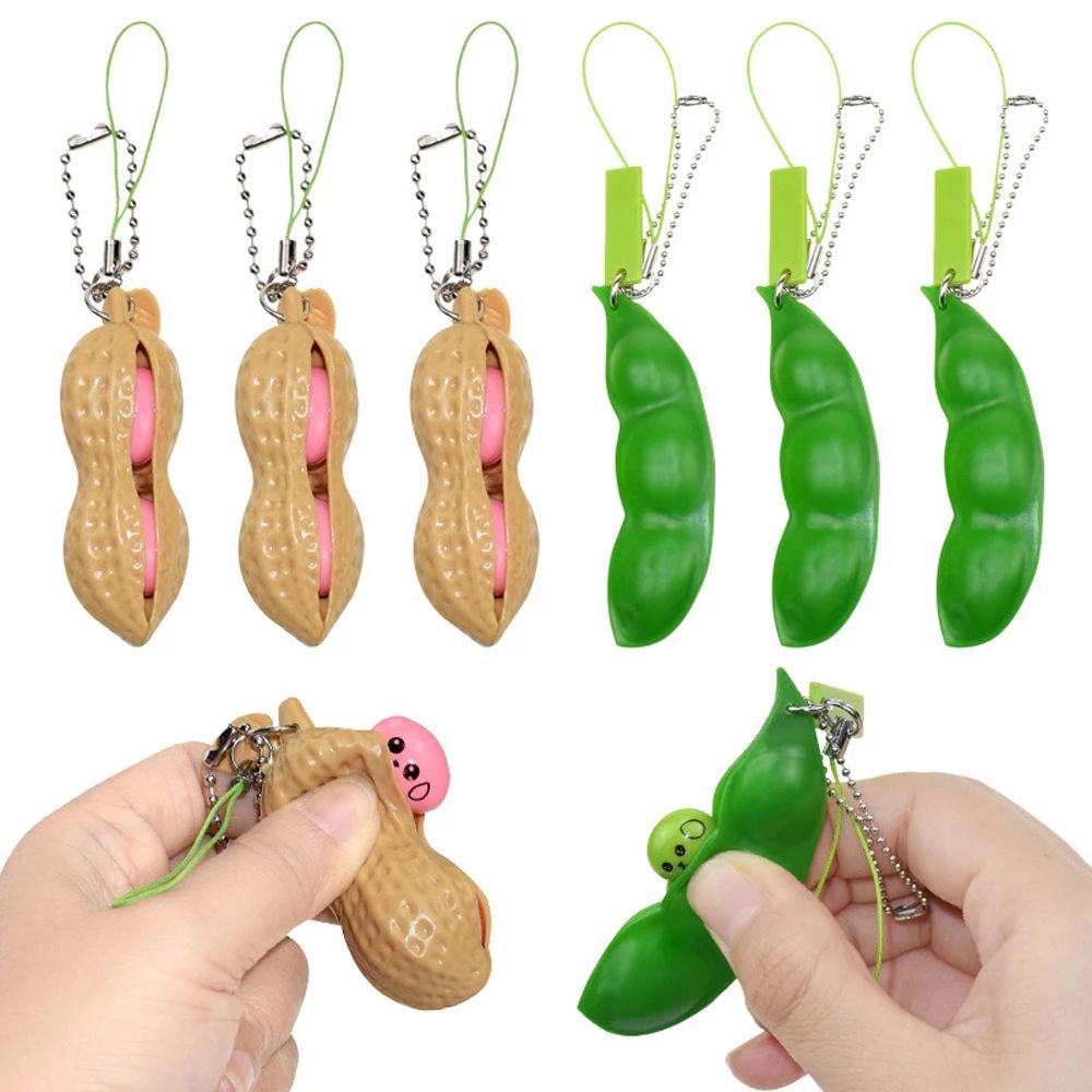 Móc khóa kiểu hạt đậu phộng/ đậu hà lan đồ chơi giải tỏa căng thẳng dành cho trẻ em và người lớn