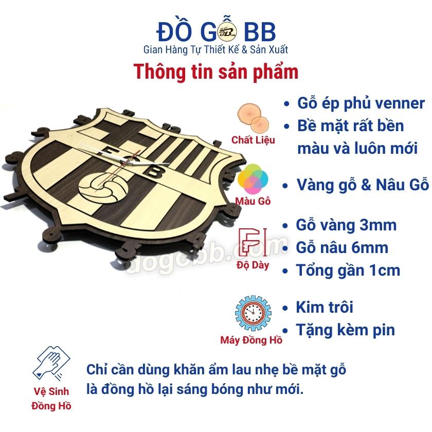 Đồng hồ tranh logo BARCELONA BARCA treo tường decor bóng đá gỗ làm quà tặng sinh nhật nam bạn trai chồng - Đồ Gỗ BB