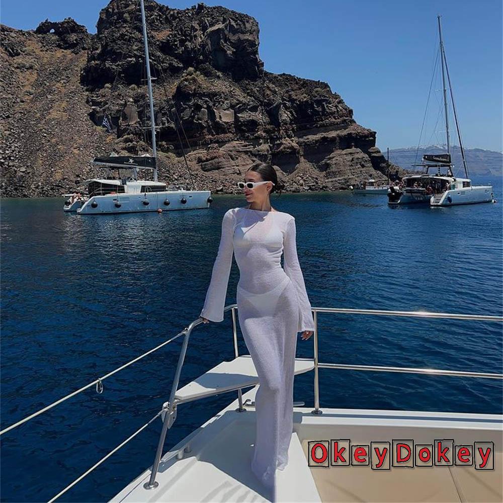 Đầm Dài Dáng Ôm Tay Dài Hở Lưng Thời Trang Mùa Hè Quyến Rũ Cho Nữ