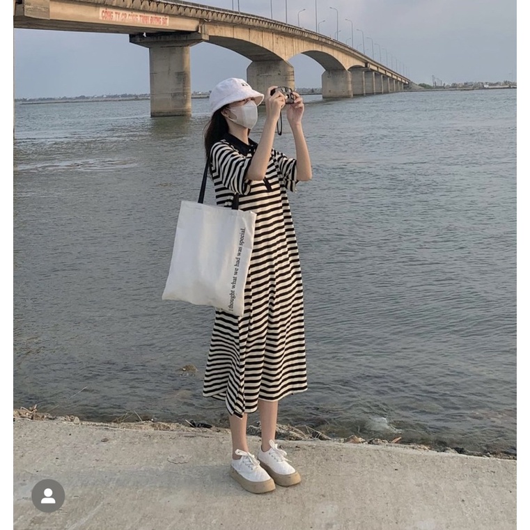 Đầm dáng suông cổ bẻ basic, Váy Suông Dáng Dài Cổ Polo Mặc Thu Đông