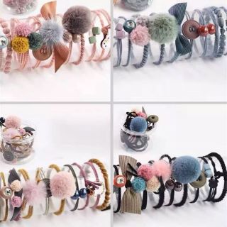 Set 10 dây cột tóc phối bông và beo phong cách Hàn Quốc
