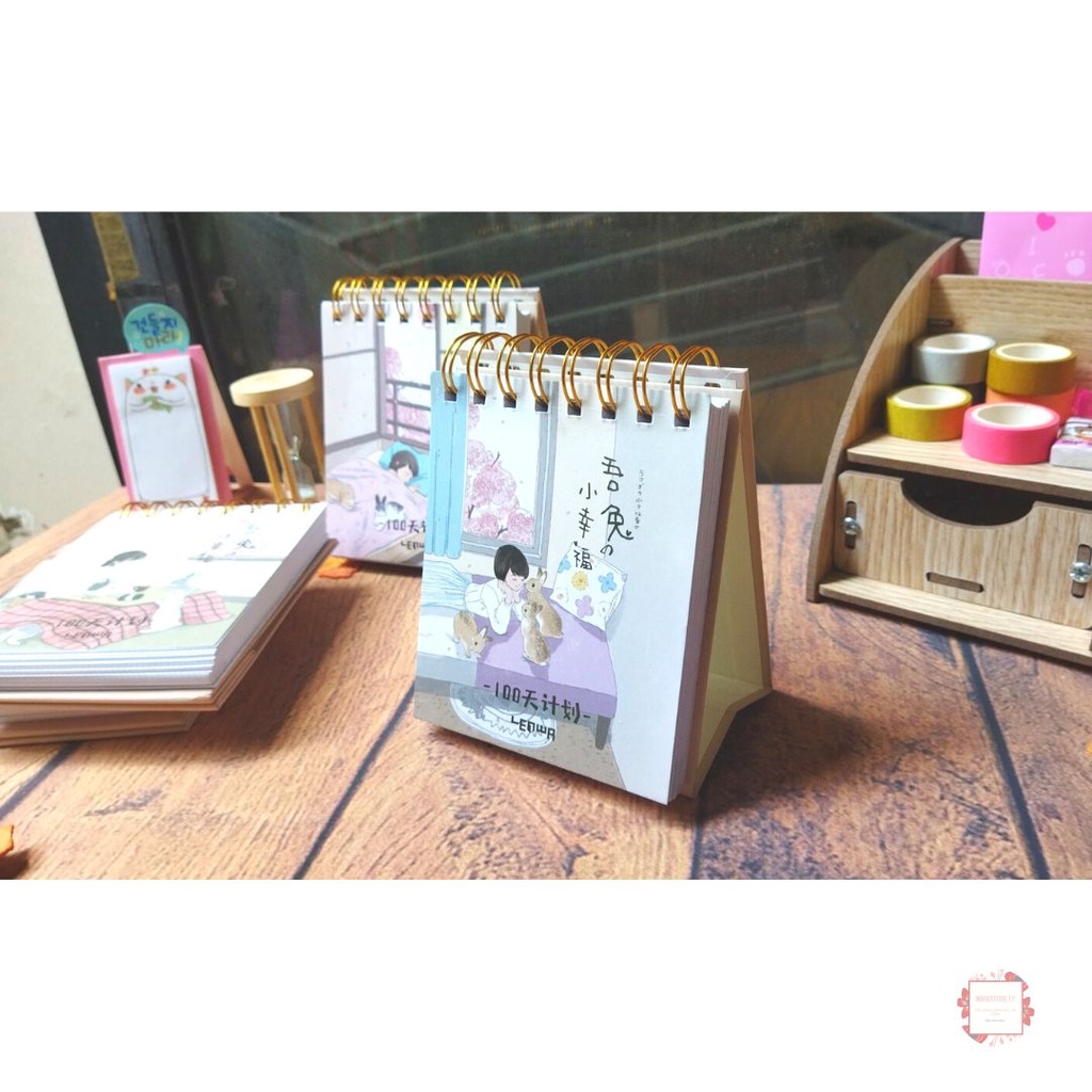 Sổ Kế Hoạch Lò Xo 100 Ngày - 100 Days Daily Planner Notebooks - Cô Gái Và Con Thỏ  - mẫu 1