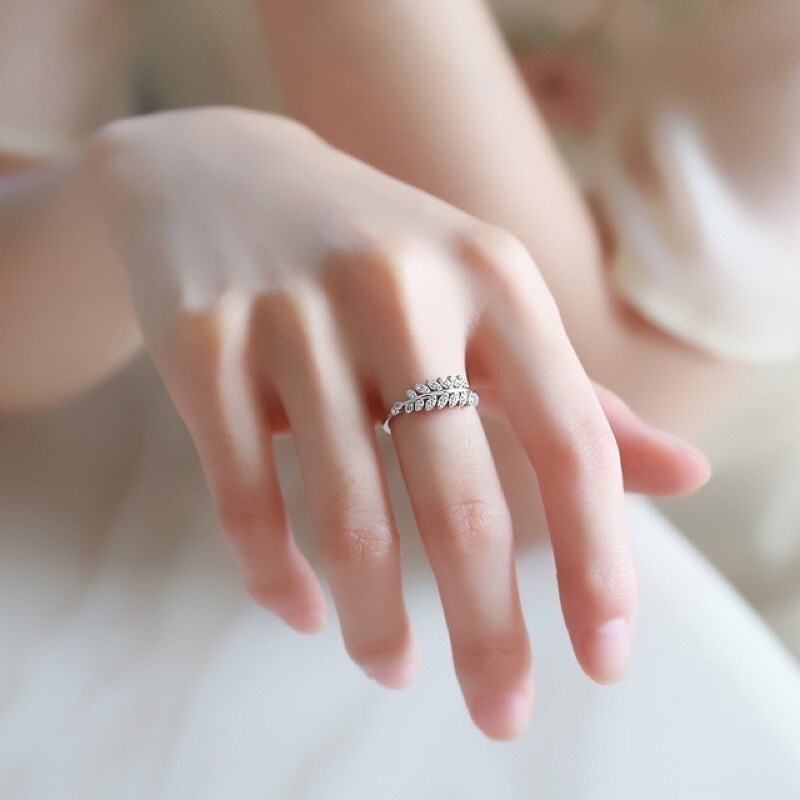 Nhẫn bạc nữ hình lá ⚡ MẪU MỚI ⚡ nhẫn lá Oliu nạm đá nhỏ lấp lánh cực đẹp