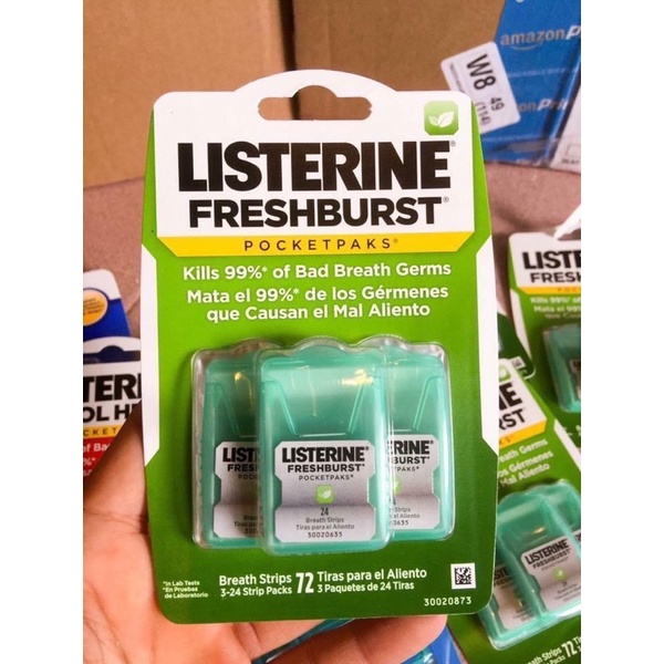 [Hàng USA] Miếng ngậm thơm miệng Listerine Pocketpaks (Vĩ 3 hộp x 24 miếng)