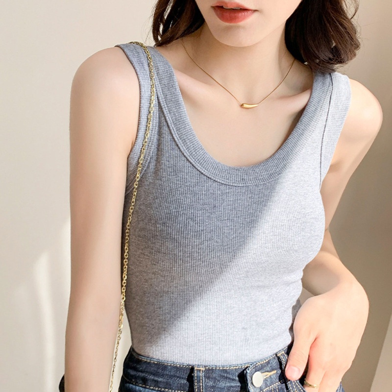 Áo Dệt Kim Sát Nách Cổ Tròn Dáng Ôm Màu Trơn Thời Trang Cho Nữ