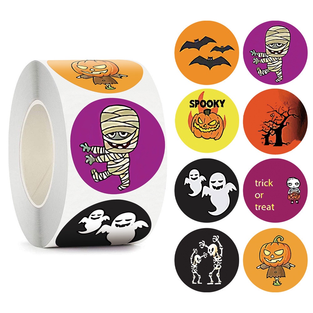 Sticker cuộn 500 hình dán halloween cute dễ thương đẹp giá rẻ,trang trí dán sổ khen thưởng học sinh