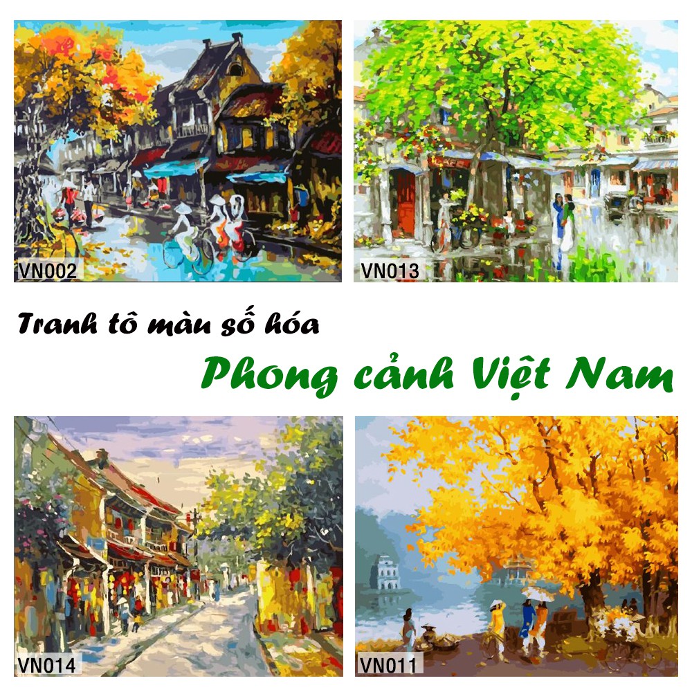 Tranh treo tường sơn dầu số hóa tự tô màu Gam tranh phong cảnh làng quê phố  cổ Việt Nam | Shopee Việt Nam