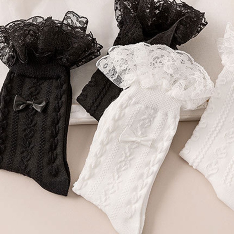 Vớ dệt kim phối bèo nhún trang trí bóng lông mềm mại phủ mắt cá nhân phong cách lolita Nhật Bản dành cho nữ