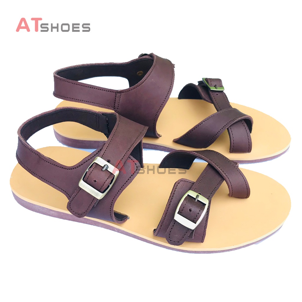 Dép Sandal Unisex Cao Cấp Da Bò Thật Sandal Xỏ Ngón Nam Nữ Trẻ Trung Đế Caosu Chống Nước Atshoes XDxsg211