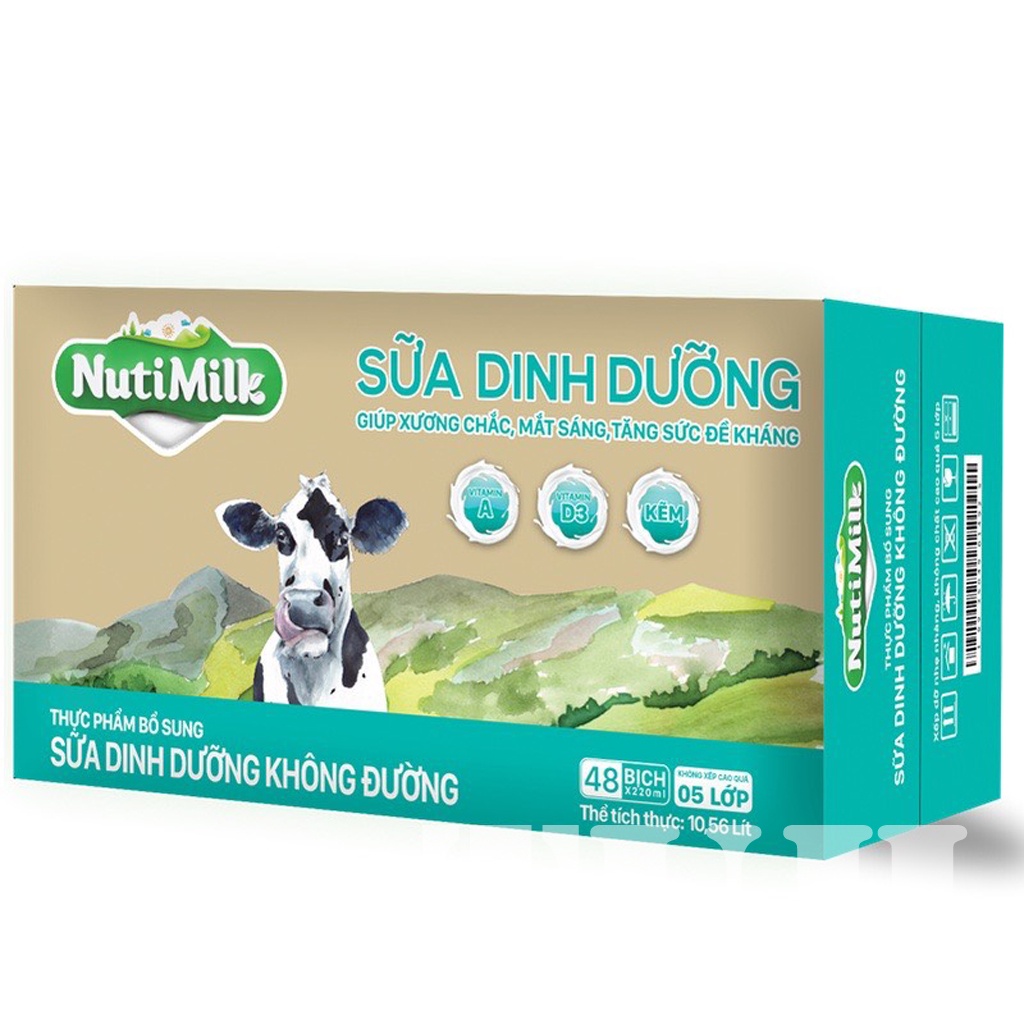 Thùng 48 Bịch NutiMilk Sữa tươi 100 điểm KHÔNG đường 220ml/bịch-TUH